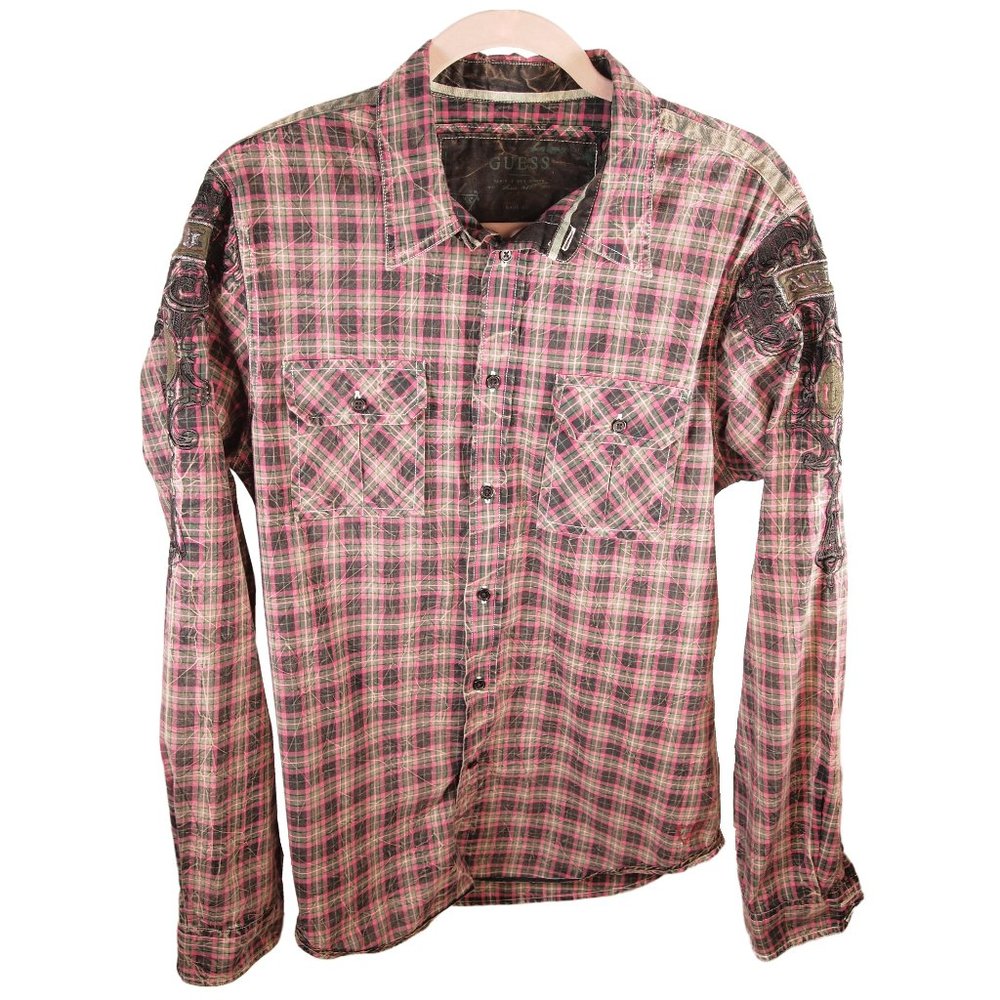 Ladies Guess Plaid Embroidered Shirt Size Medium